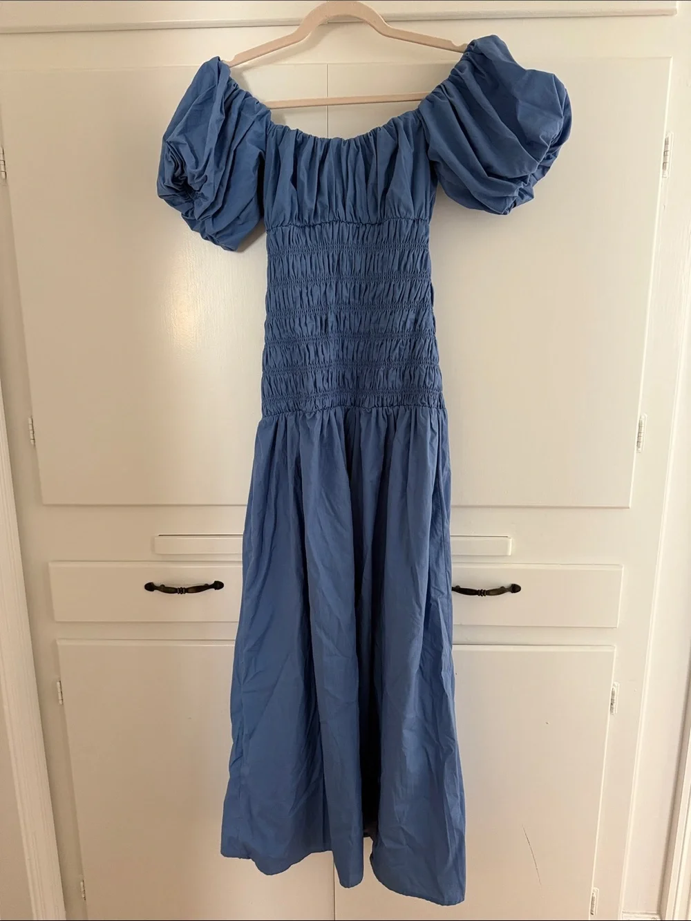 Abercrombie & Fitch Blue Smocked Puff-Sleeve Maxi Dress
